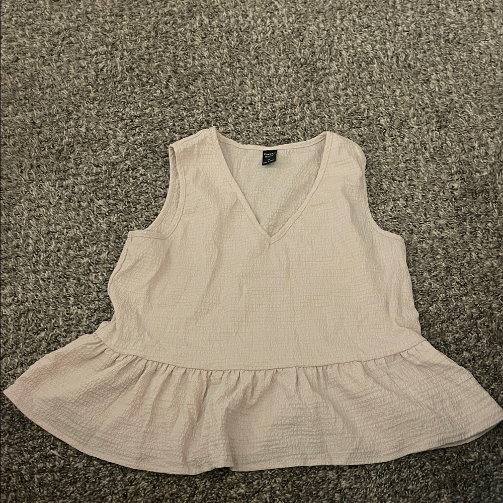 Elegant V-Neck Peplum Tank Top - Cream